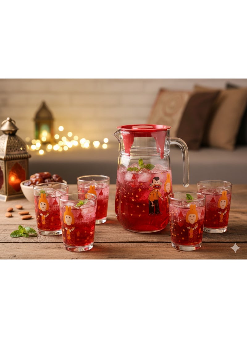 "Ramadan Nostalgia" Hospitality Set – Large Pitcher & 6 Cups featuring Bogi & Tamtam Design - Image 2